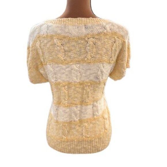 VINTAGE 80’s Together! Cable Knit Short Sleeve Sweater with Ribbed Cuffs & Hem - Picture 6 of 8